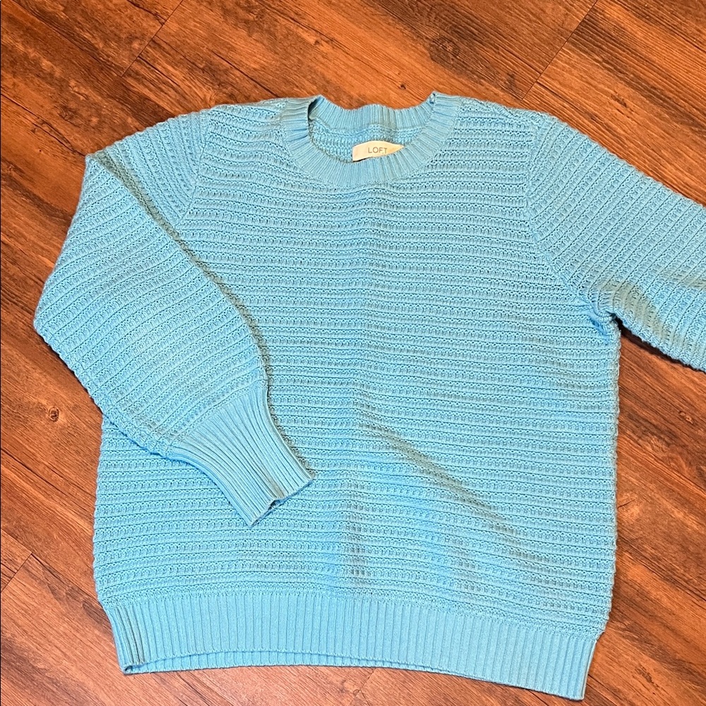 LOFT Petite Textured Knit Sweater in Blue